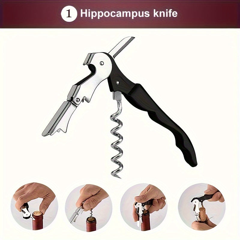 Red Wine Bottle Opener Set with Foil Cutter Drip Ring Pourer and Stopper 5 Pieces