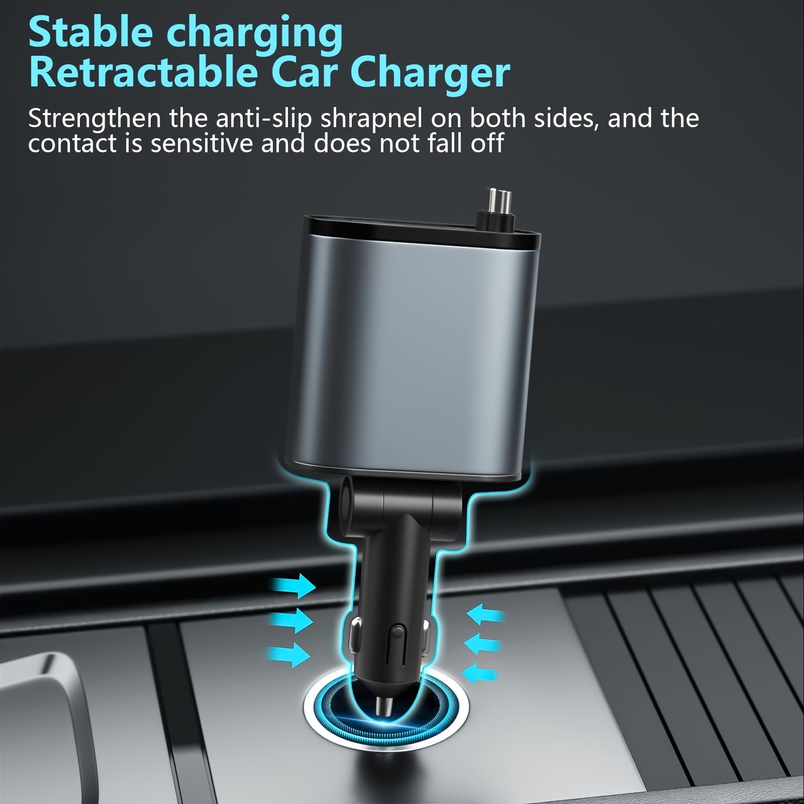 Compact Car Charger with Dual Retractable Cables and Dual USB Ports for iPhone Samsung Pixel