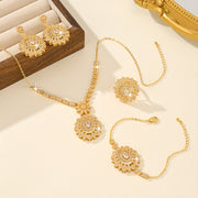 Conjunto de joyería nupcial de diseño lujoso con girasoles, 5 piezas, hecho con cobre bañado en oro de 18K y zirconia natural, piedras sintéticas. Perfecto para uso diario o en bodas, excelente regalo para seres queridos.