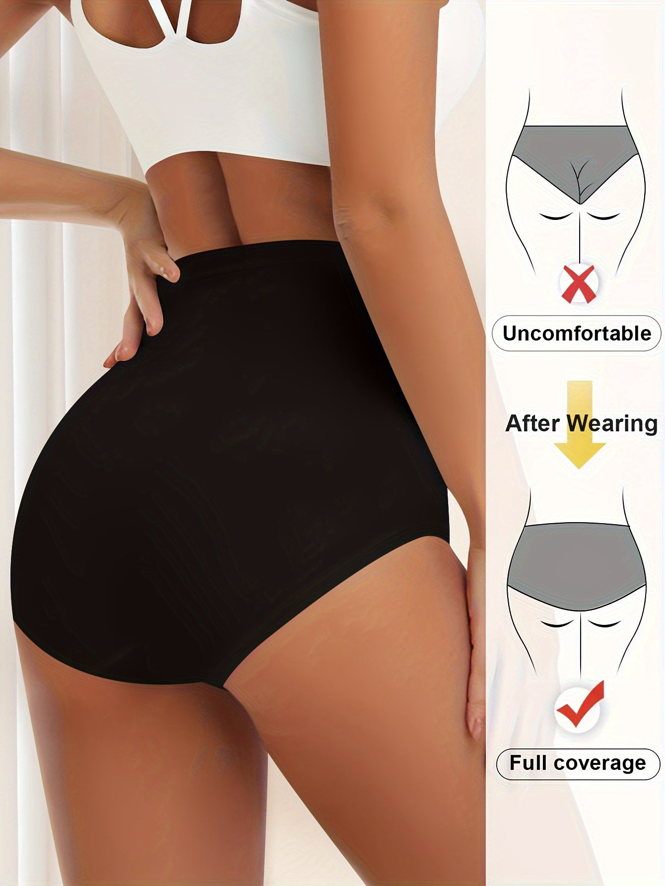 High Waist Cotton Panties with Tummy Cinch and Butt Lift, Breathable, 4 Pack