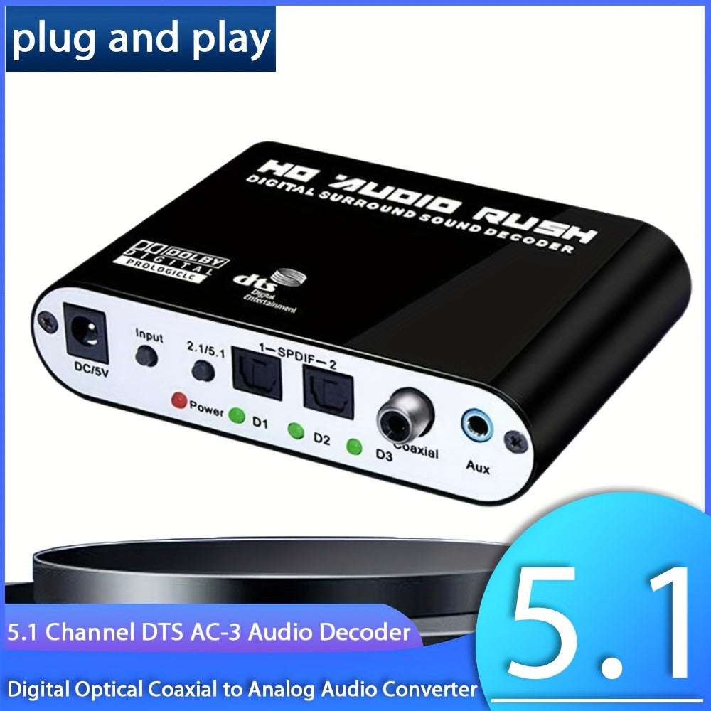Digital Optical Coaxial to Analog Audio Converter 5.1 Channel DTS AC-3 Decoder USB Powered