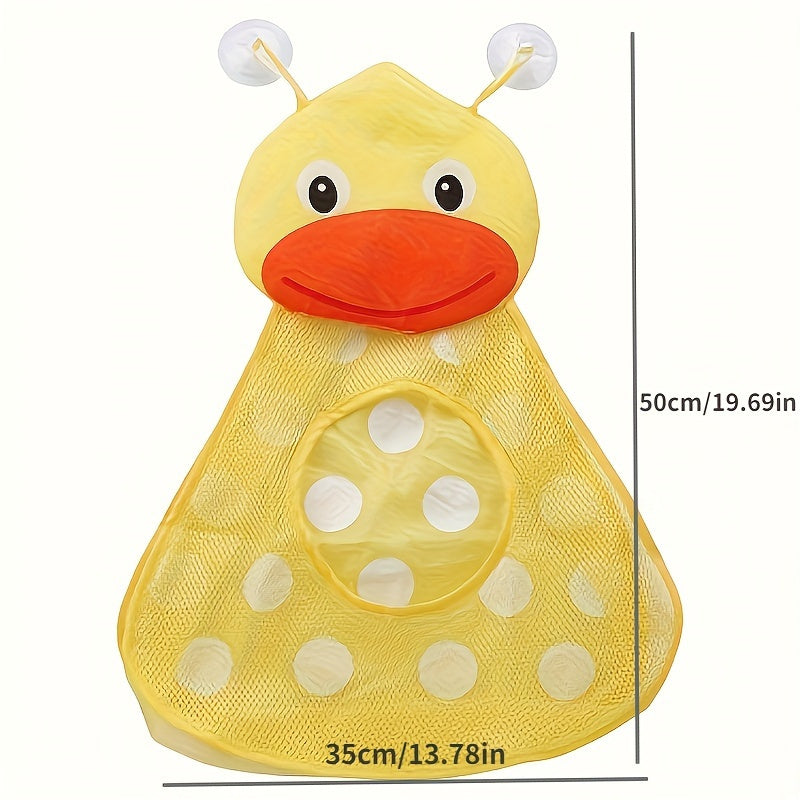 Frog and Duck Hanging Bathroom Storage Bag with Suction Cups Green Yellow Mesh