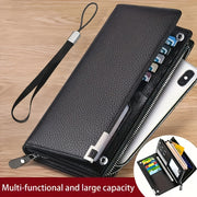 Black RFID Blocking Zipper Bifold Wallet for Men and Women with Card Slots and Detachable Pouch
