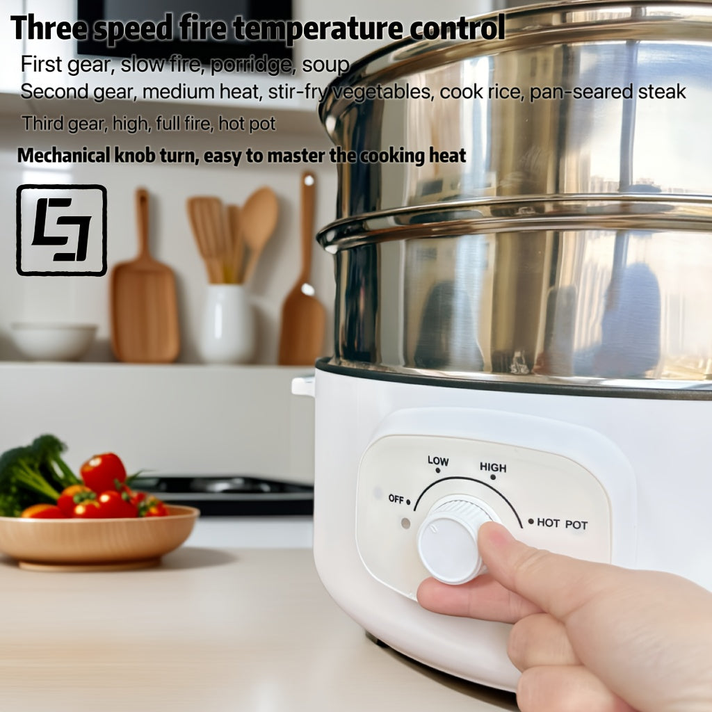 Cocina eléctrica de tres capas de 32cm con cestas de vapor de acero inoxidable para hogar, autocaravana u oficina