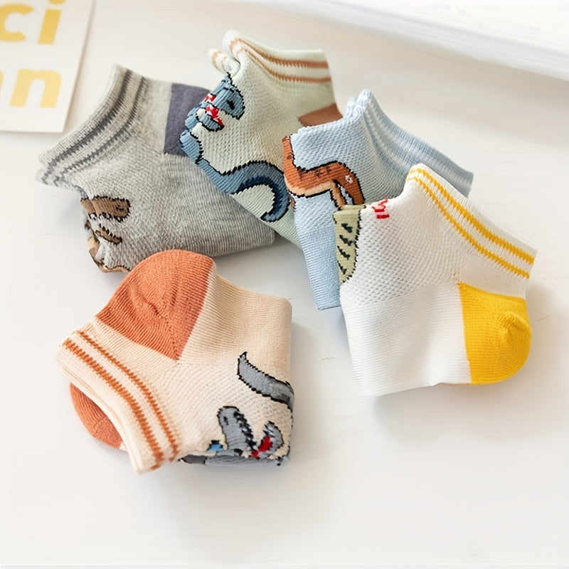 Toddler Dinosaur Ankle Socks Pack of 5 All-Season Breathable Cotton Blend Boys Girls