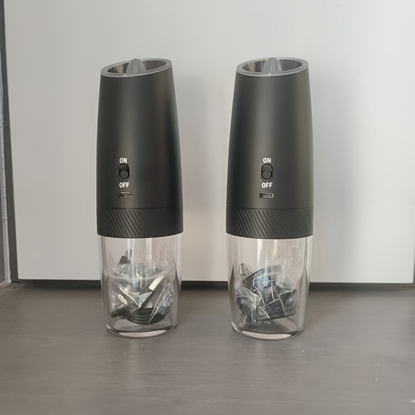 2 ta Elektr Tuz va Qora Murch Qaychi - USB orqali zaryadlanadigan, Type-C zaryadlovchi, Og'irlik sensorli sozlanadigan ziravorlar maydalagich - Oshxona va ovqatlanish uchun ideal