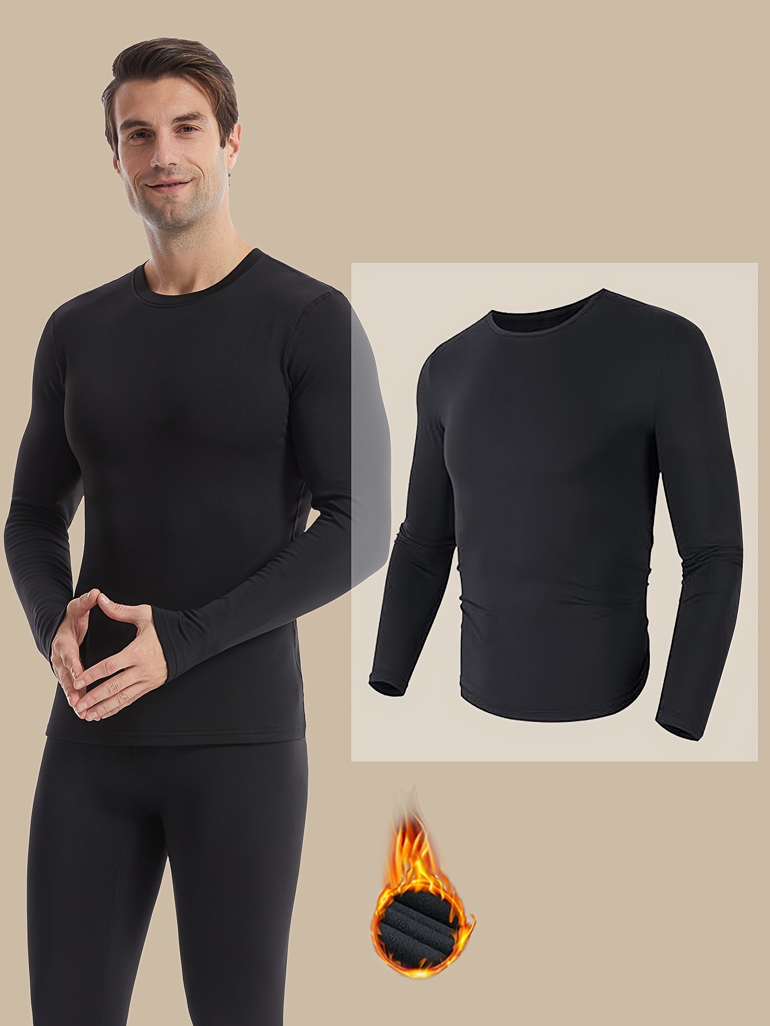 Men's Thermal Long Sleeve Top for Winter Sports and Casual Wear Quick-Dry Stretch Fabric
