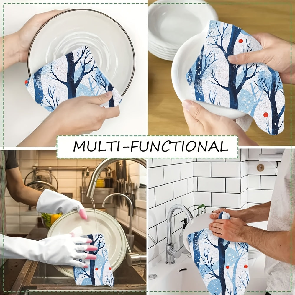 Set of 2 Ultra Soft Kitchen Towels 40x60cm Winter Jungle Trees Absorbent