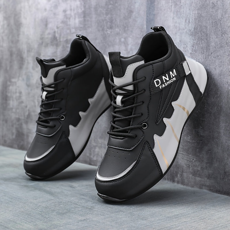 Erkaklar uchun klassik pastki krossovkalar, bog'ichli dizayn, yugurish uchun zarbani so'ruvchi va nafas oladigan, skeytbord uchun mustahkam qalin taglik, bir rangli grafik dizayn, dumaloq barmoq, sun'iy yuqori qism va