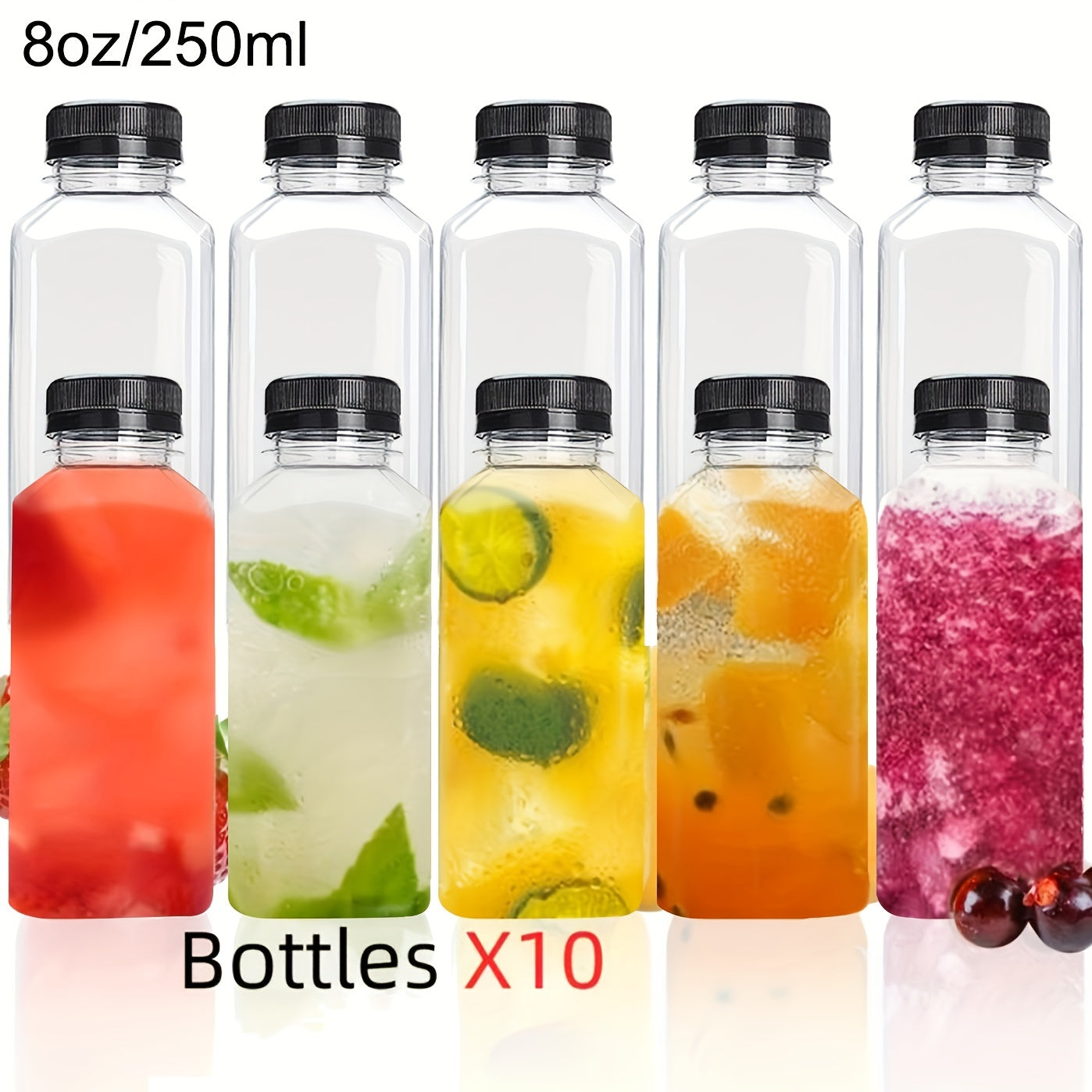 Leak-Proof Clear Plastic Juice Bottles for Juicing Smoothies Milk and Beverages 5/10 Pack