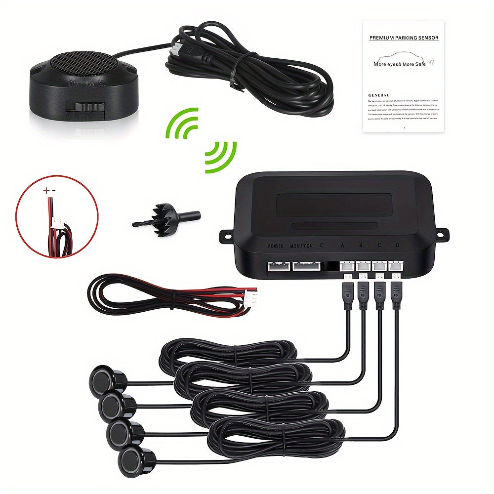 1 dona Ultrasonik Avtomobilni Orqaga Qaytarish Sensori Radar Tizimi 4 ta Parking Sensori bilan, Oldin Joylashuv, 16VDC, ≤36V Ishlash Voltaji, 30~150CM Aniqlash Oralig'i, Buzzer Ogohlantirish Ovozi, Qattiq Simlash