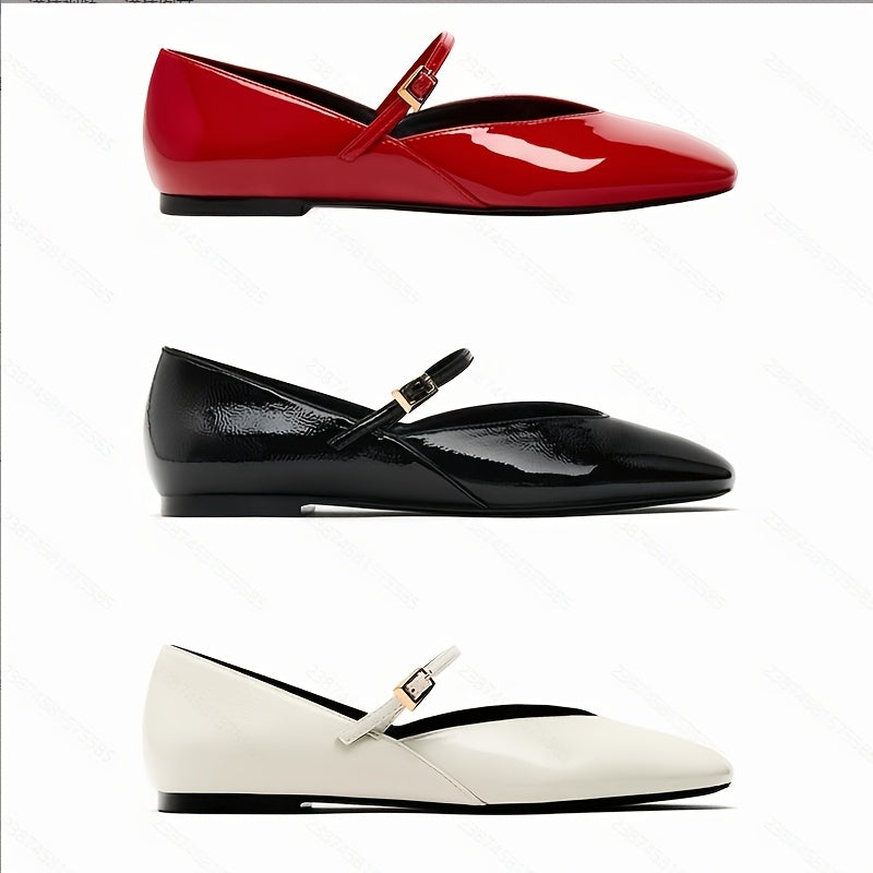 Zapatos de ballet de acabado brillante estilo Mary Jane para mujer, con suela antideslizante y punta redonda
