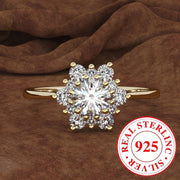 Sterling Silver Flower Cluster Ring with Cubic Zirconia Snowflake Band Wedding Jewelry