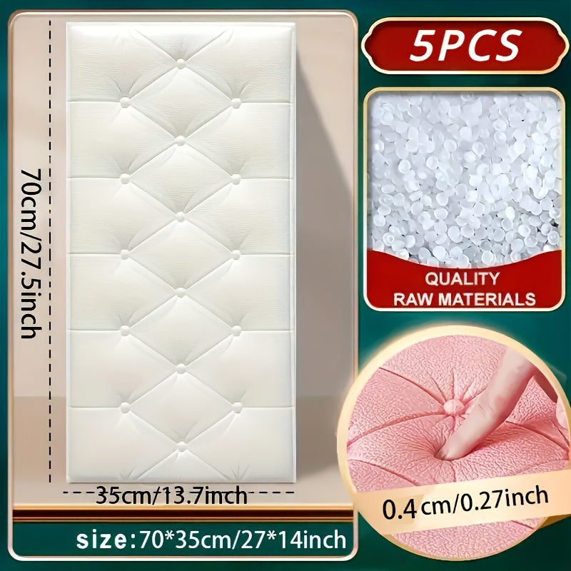 5 шт. Панели изголовья PMMJ с самоклеящейся основой - Элегантный алмазный узор, черно-белый, самоклеящийся 3D-дизайн для декора спальни