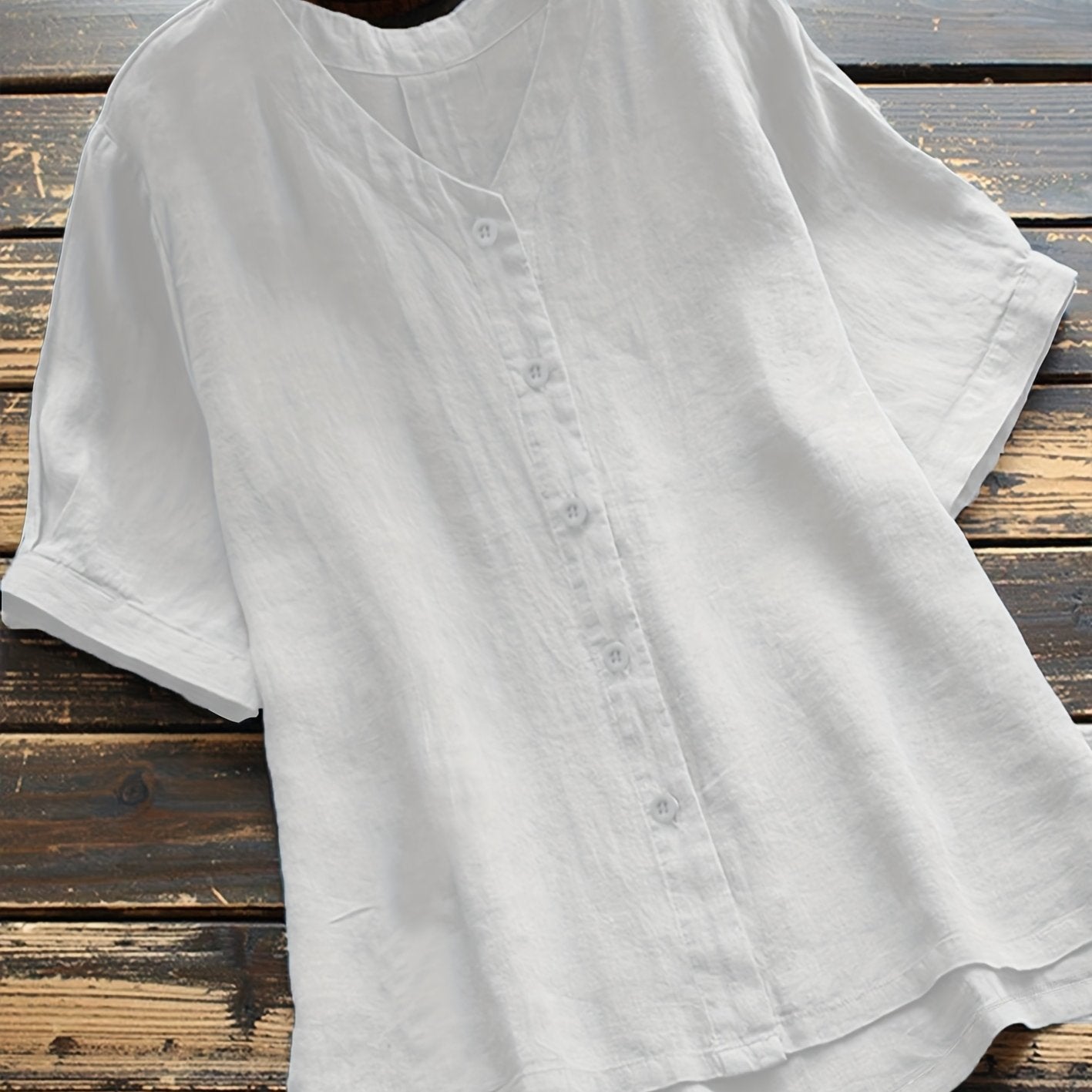 Women's Plus Size Teal V-Neck Short Sleeve Blouse Casual Button-Up Shirt