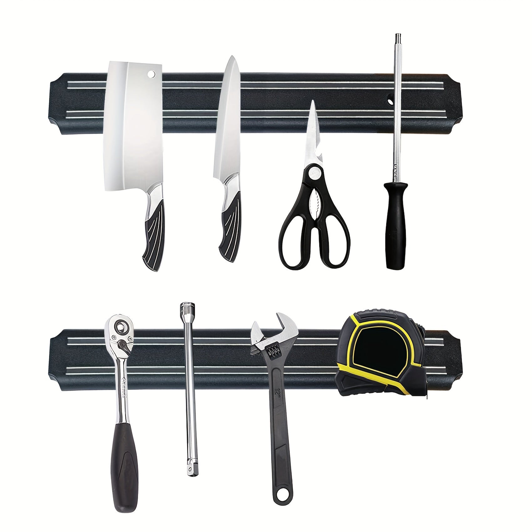 Zinapoyali va ko'p funksiyali oshxona tashkilotchisi, joyni tejash uchun magnit pichoq tasmasi bilan zanglamaydigan po'latdan yasalgan.