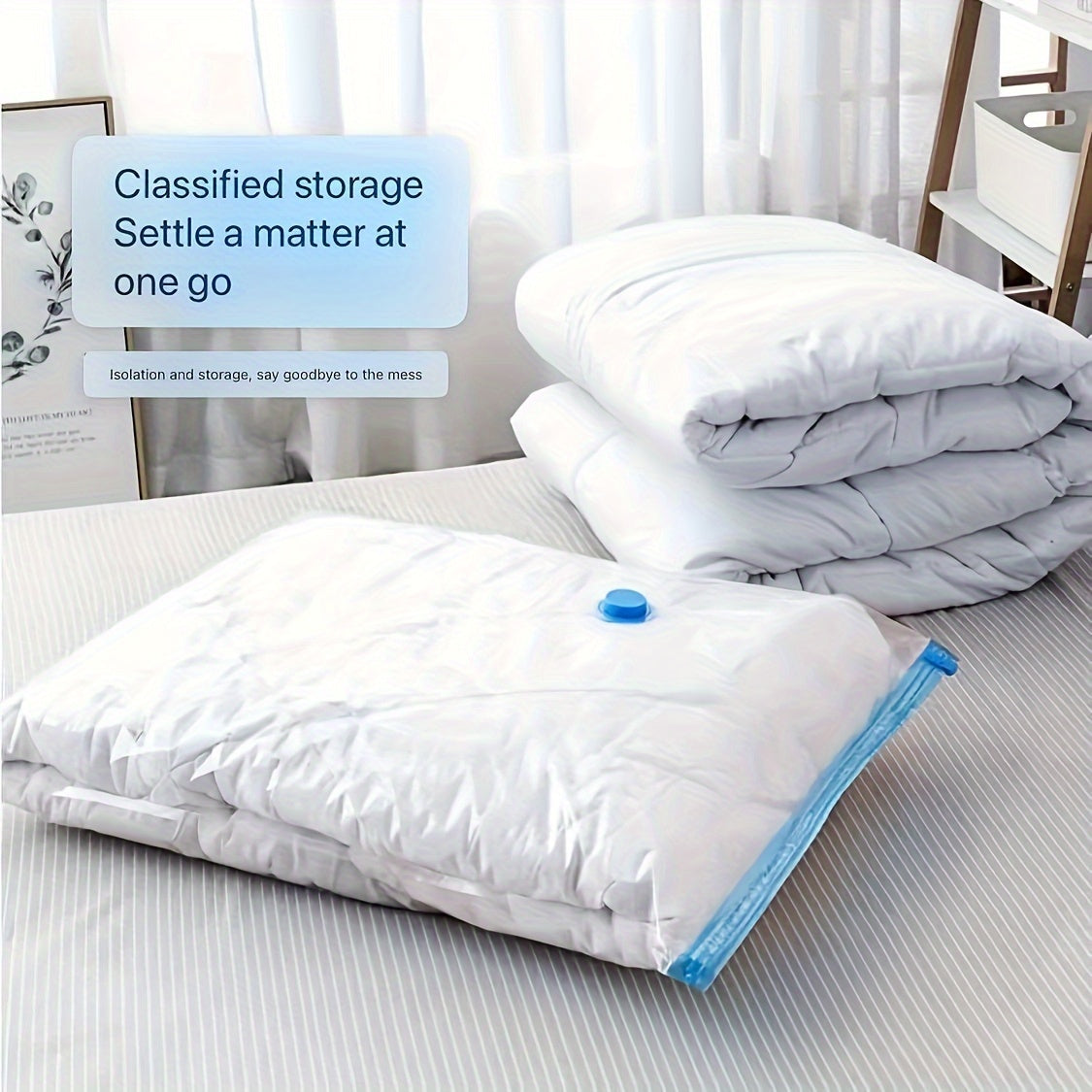 Vacuum Storage Bags Set with Manual Pump Multiple Sizes Plastic Rectangle Secure Seal