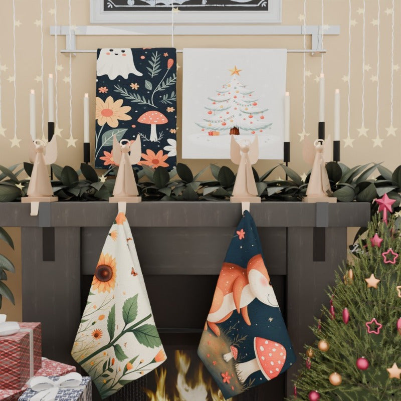 Set of 4 Winter Holiday Kitchen Towels 45x66 cm Snowmen Snowflakes Deer