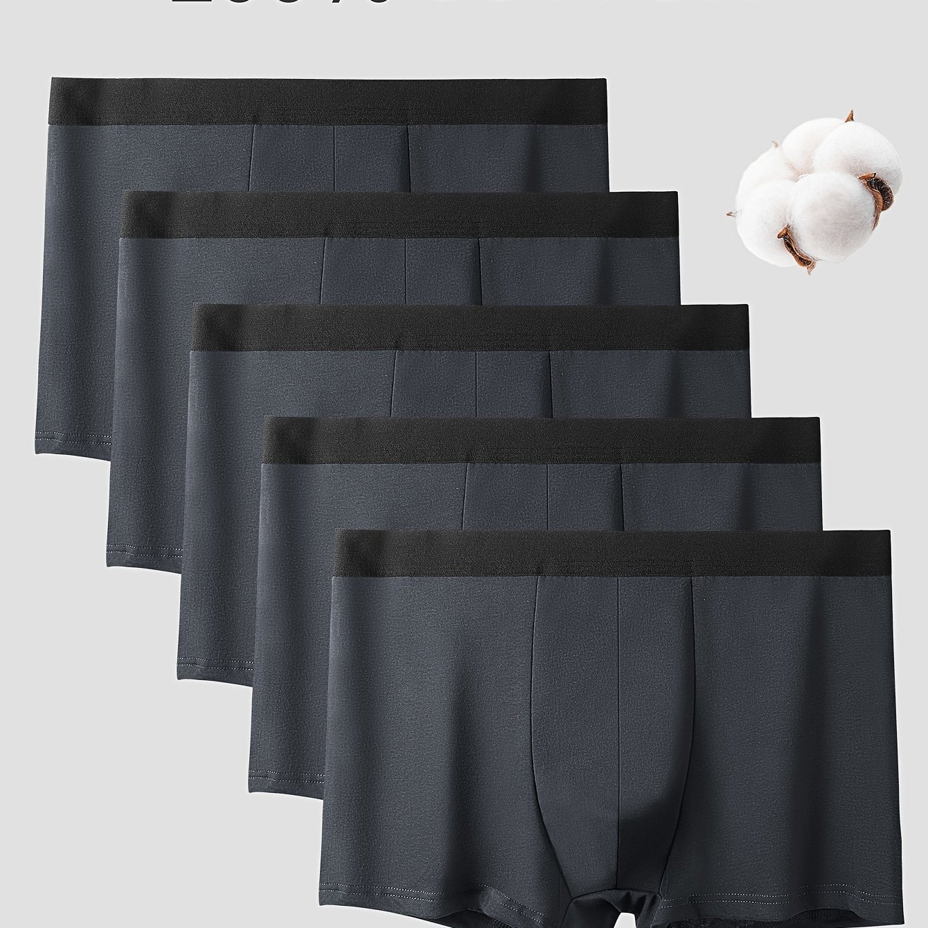 Men's Cotton Boxer Briefs 5 Pack Mid-Waist Stretch Fit Solid Breathable Comfortable