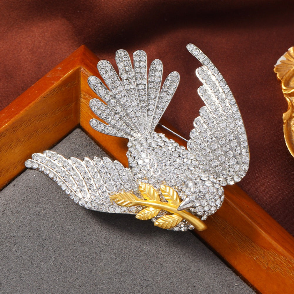 Dove Brooch Rhinestone Bird Pin for Cardigans Jackets Elegant Gift