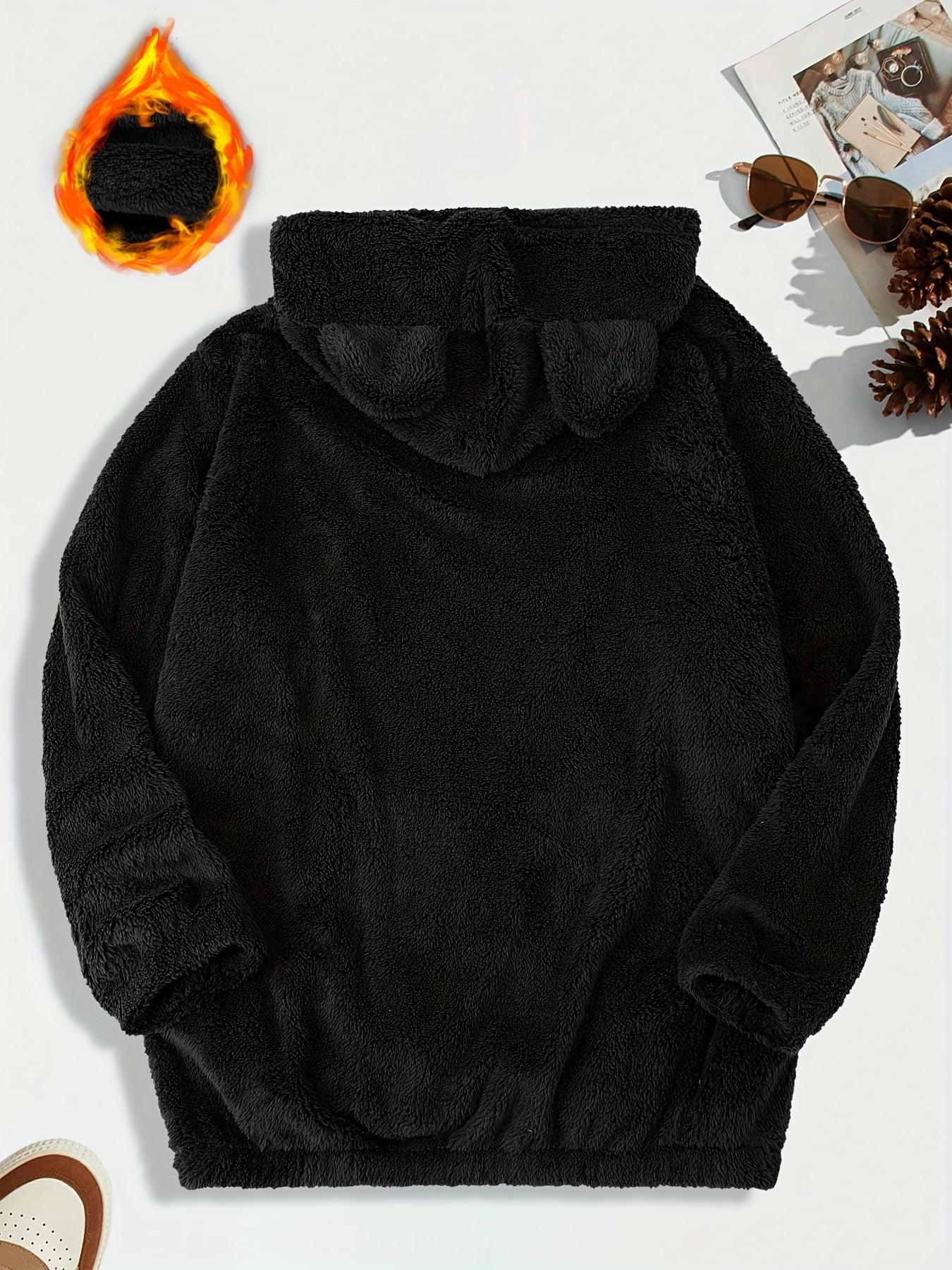 Men's Plus Size Solid Color Polyester Hoodie with Pocket Long Sleeve Casual Regular Fit