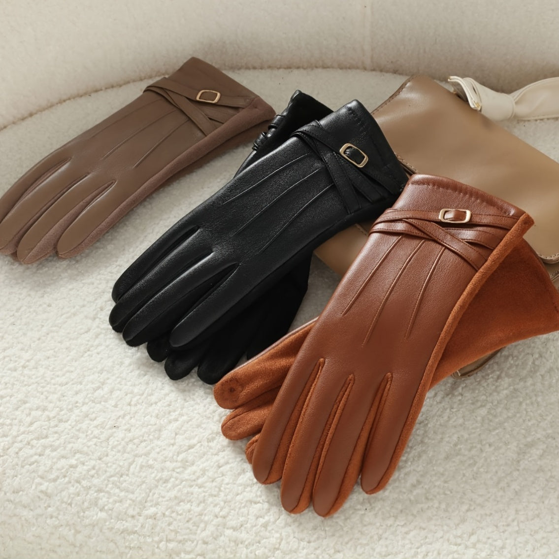 Women's Leather Gloves Touchscreen Compatible Fleece Lined Waterproof Suede Palm