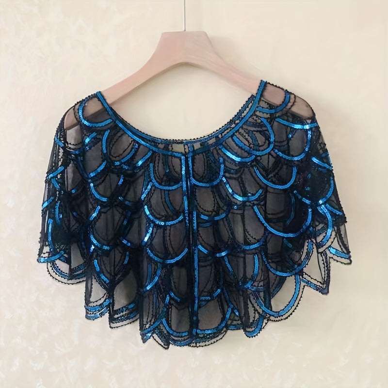 Vintage Women's Flapper Shawl with Beaded Sequins and Thin Decoration Evening Cover-Up