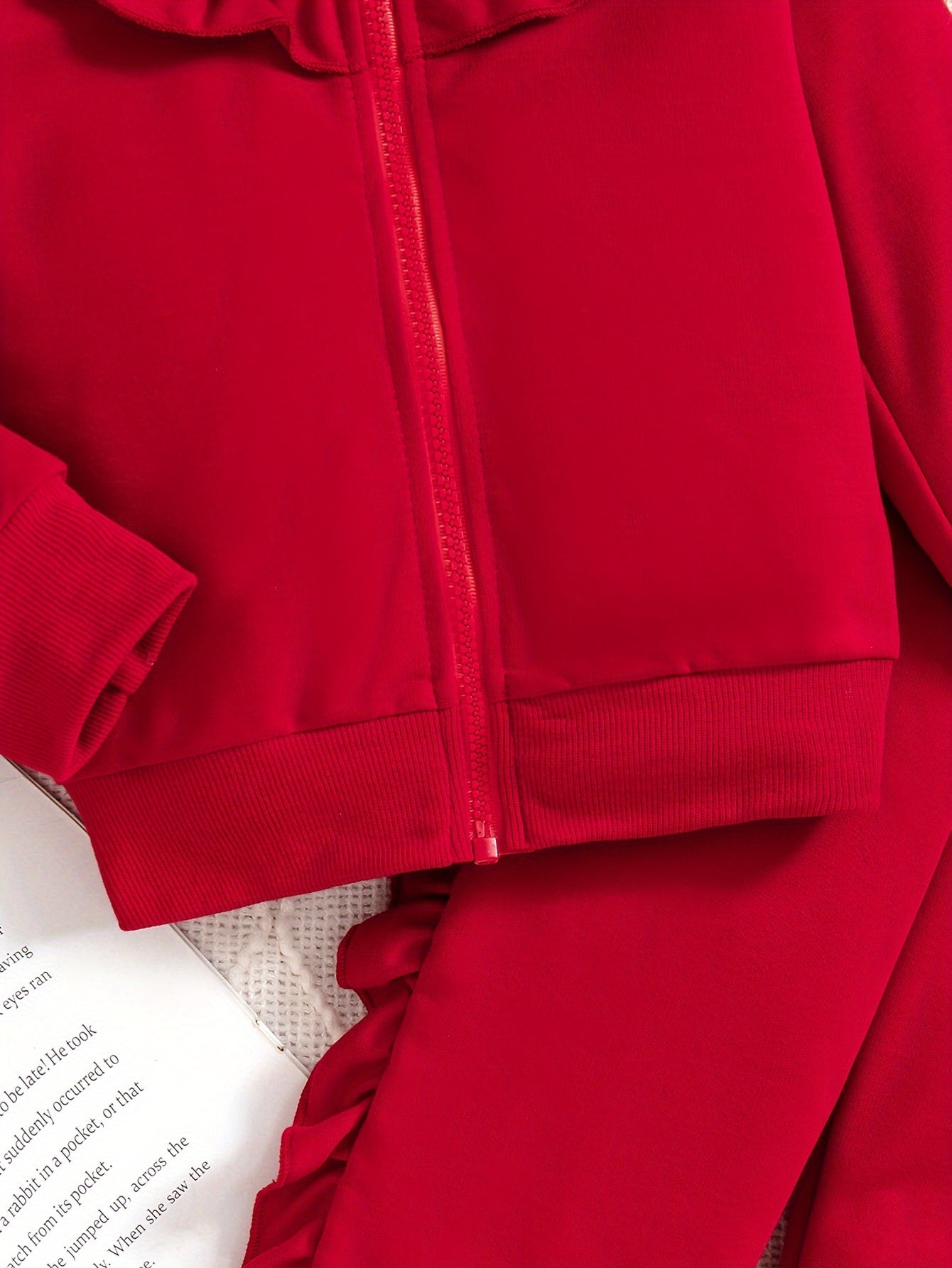 Girls' Long Sleeve Hoodie and Pants Set with Zipper and Lace for Fall Winter