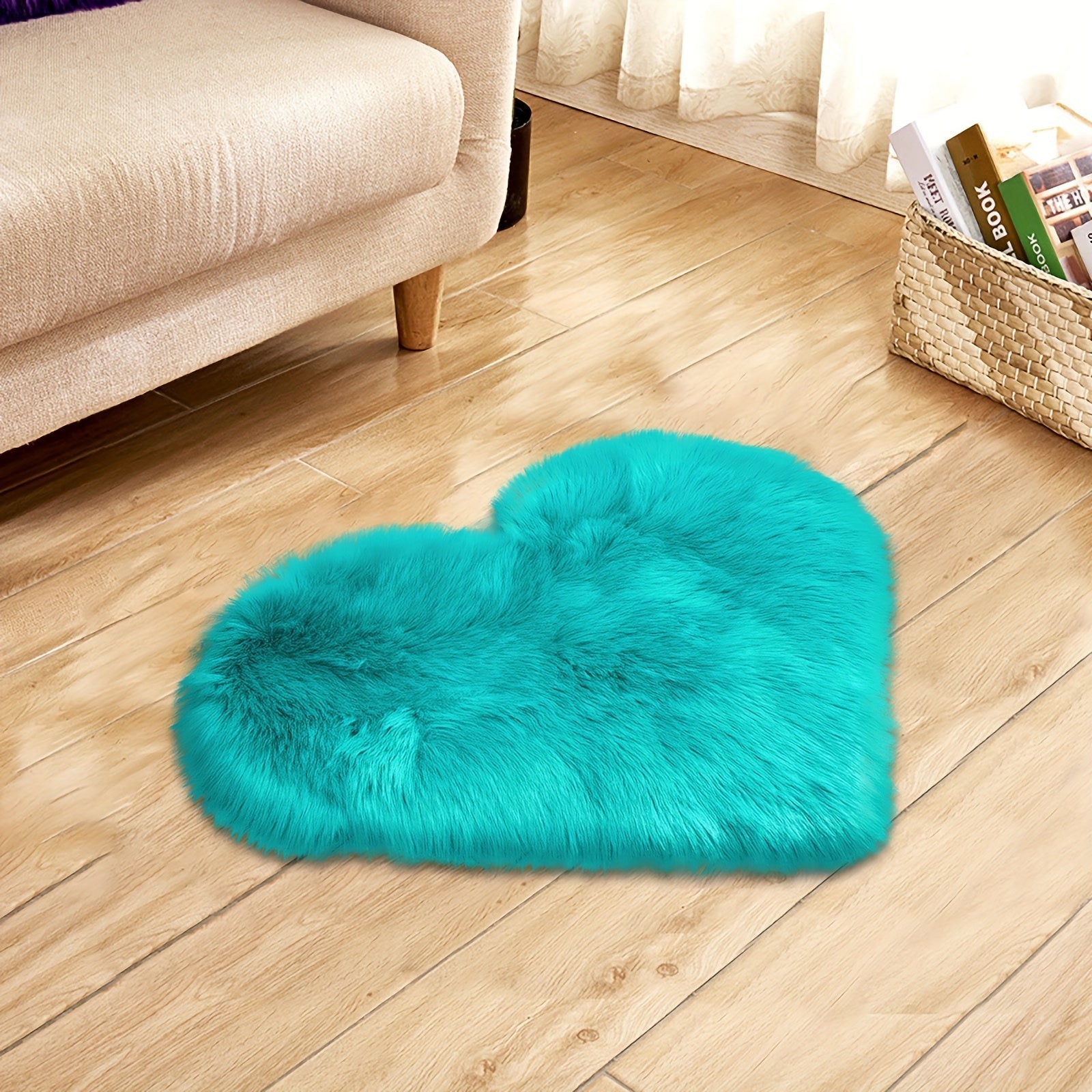 Heart-Shaped Faux Sheepskin Mat Washable Indoor Floor Rug in Multiple Colors