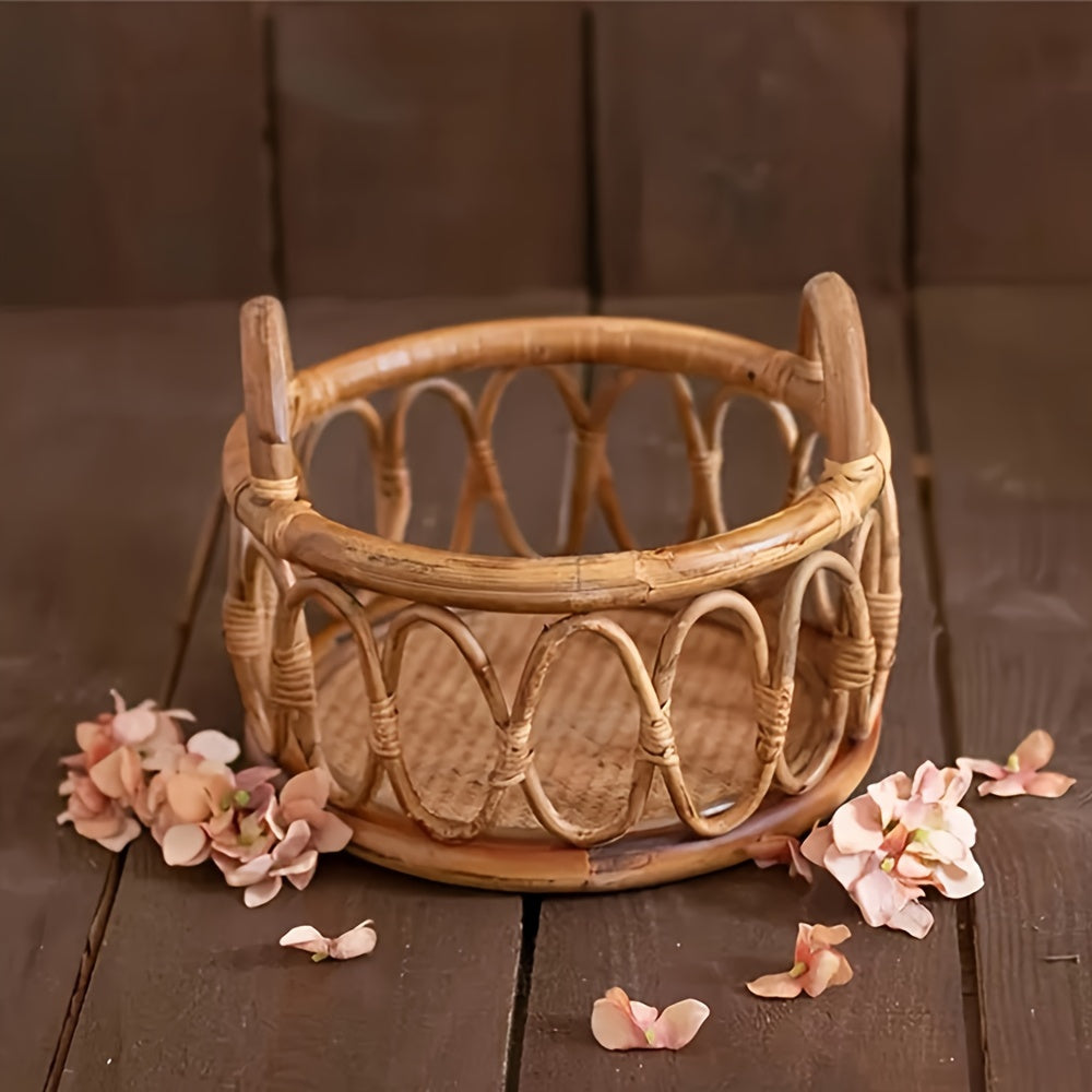 Rattan Basket Wood Bench Photography Prop Posing Chair Home Decor Accessories