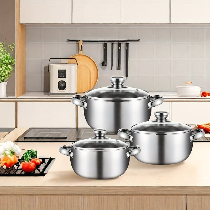 Stainless Steel Cookware Set of 6 Pots with Lids for Induction and Gas Cooking