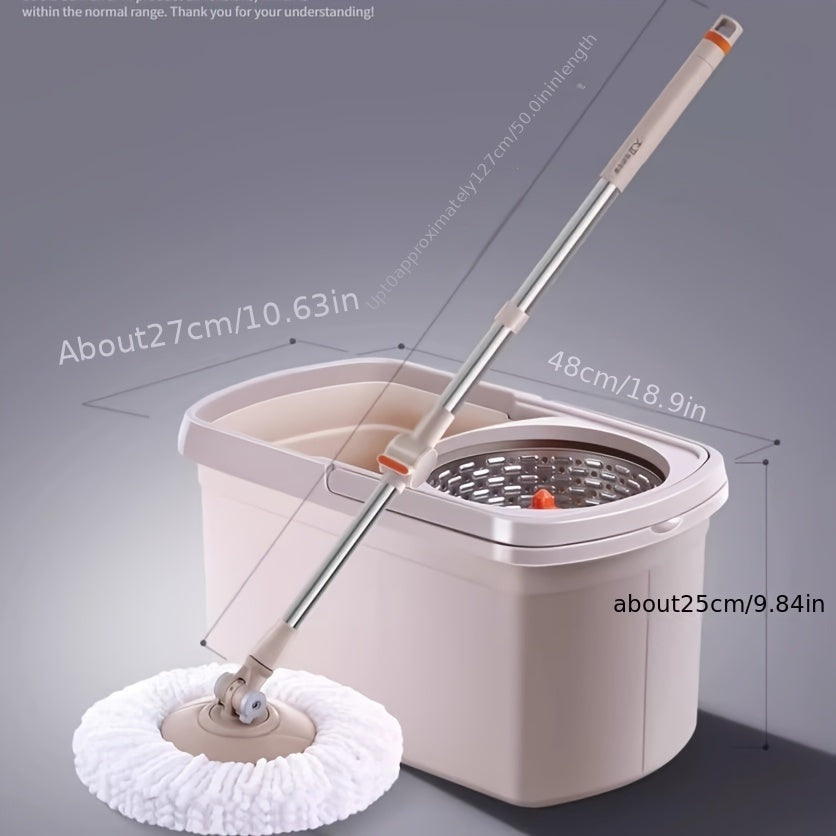 Spin Mop and Bucket Set with Stainless Steel Handle and Hands-Free Wring