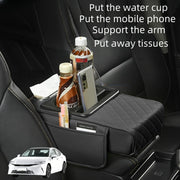 Faux Leather Car Armrest Storage Box Universal Fit All-Season Organizer for Water Cups Phones Tissues