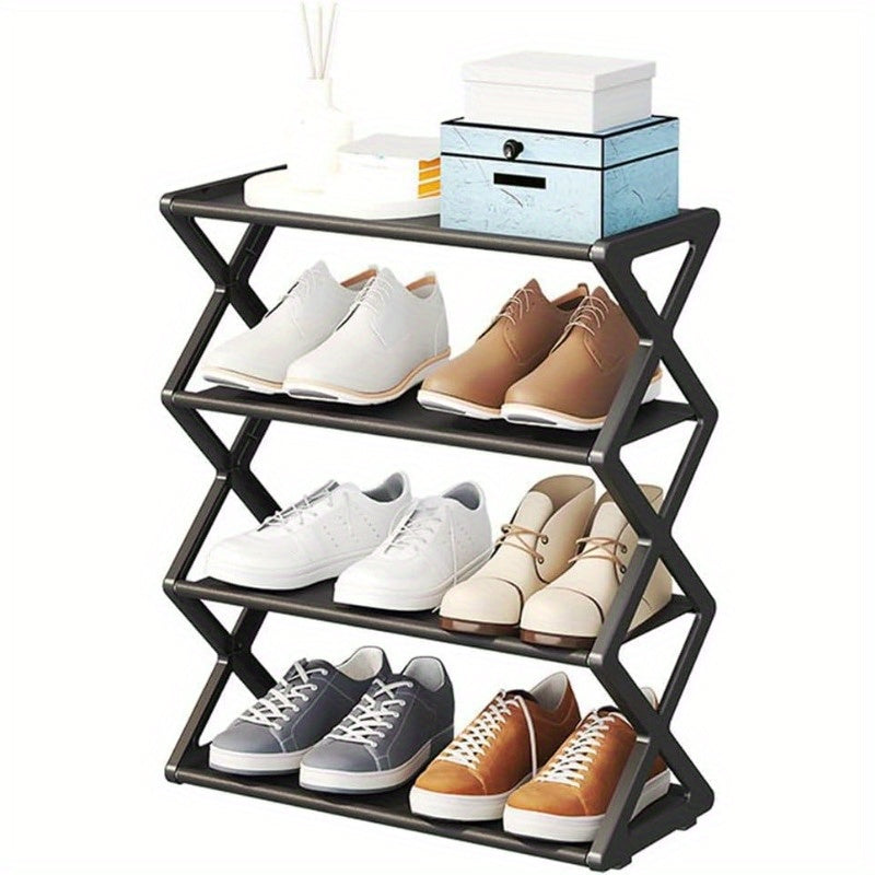 Modern X-Shaped Shoe Rack with Dustproof Shelf, Space-Saving Plastic Organizer