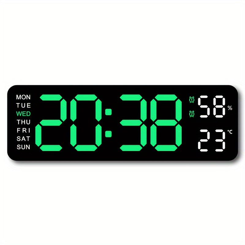 Digital Wall Clock with Large Display Temperature Humidity Weather Icons USB Powered Wall Mount
