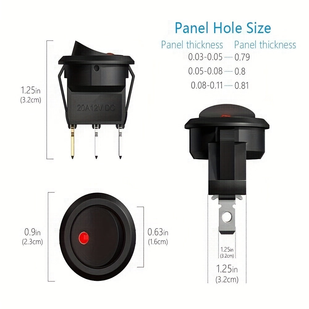 20pcs Black 12V Round Rocker LED Light Switches for Car Accessories