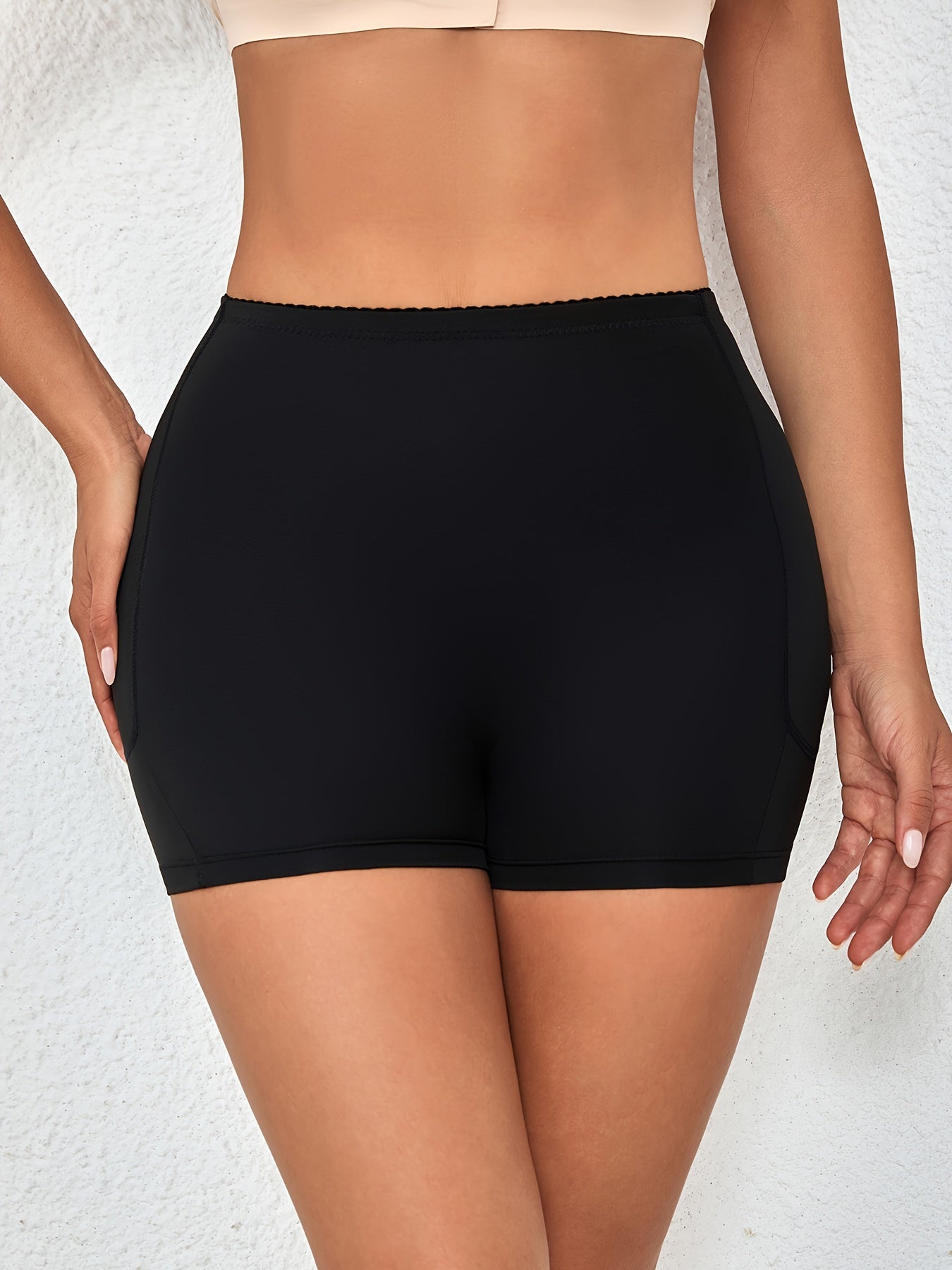 High-Waist Tummy Control Shapewear Shorts for Women Black Removable Pads Pockets