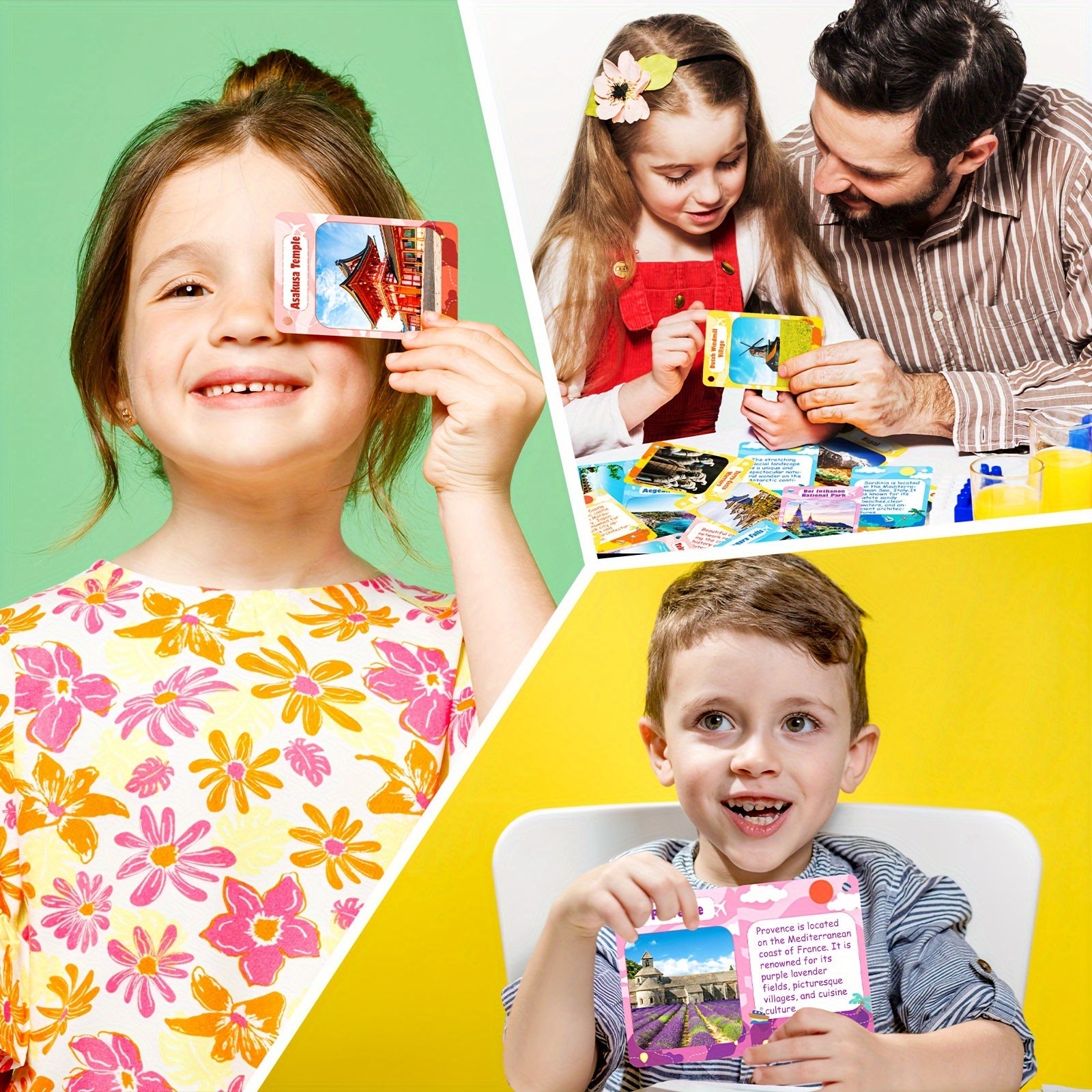 Educational Flash Cards for Kids 50 World Landmarks Puzzle Game in Mixed Colors