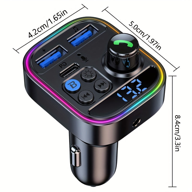 Car FM Transmitter Wireless Charger with Bluetooth Handsfree and Ambient Lights