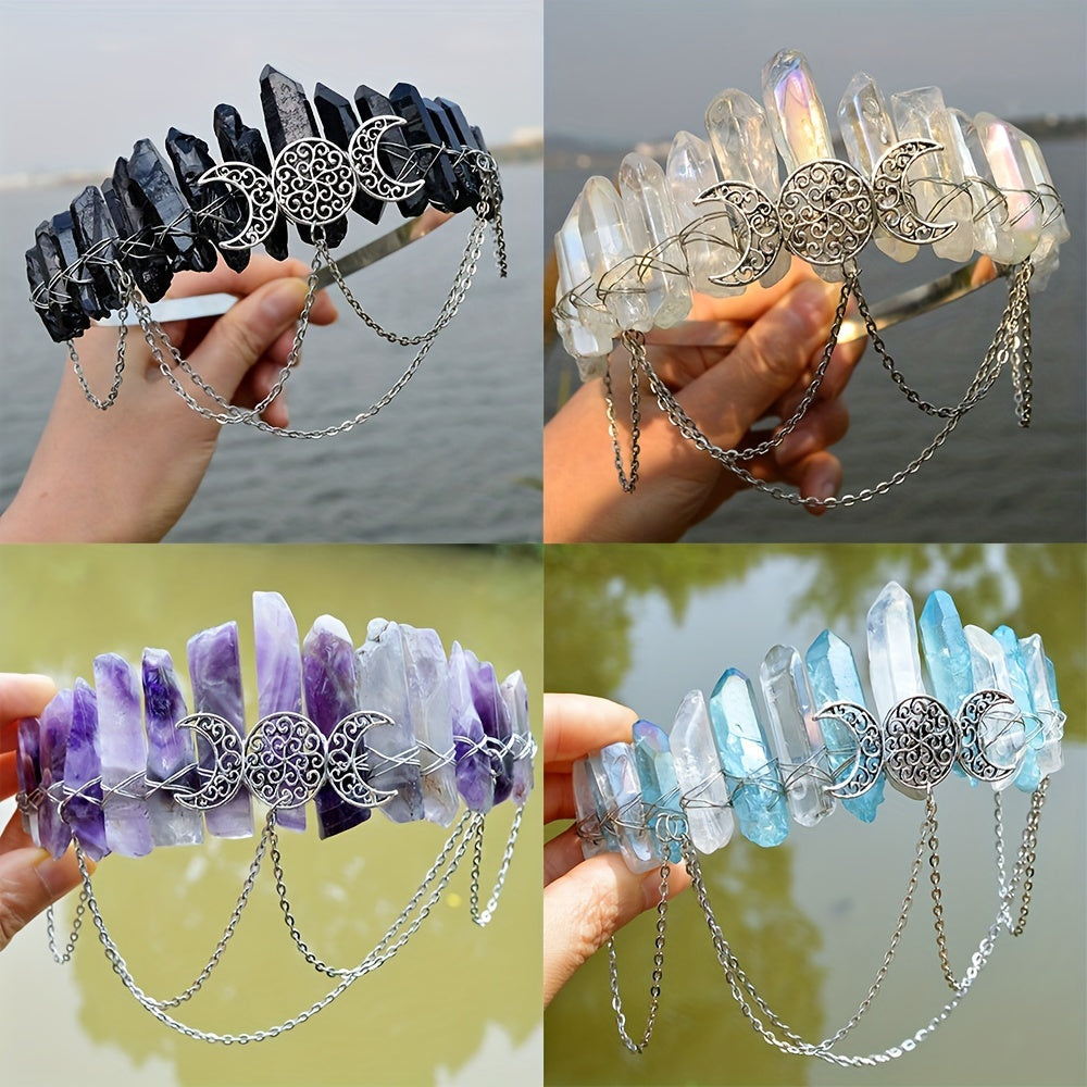 Women’s Natural Stone and Alloy Witch Crown Headband for Eid Celebrations