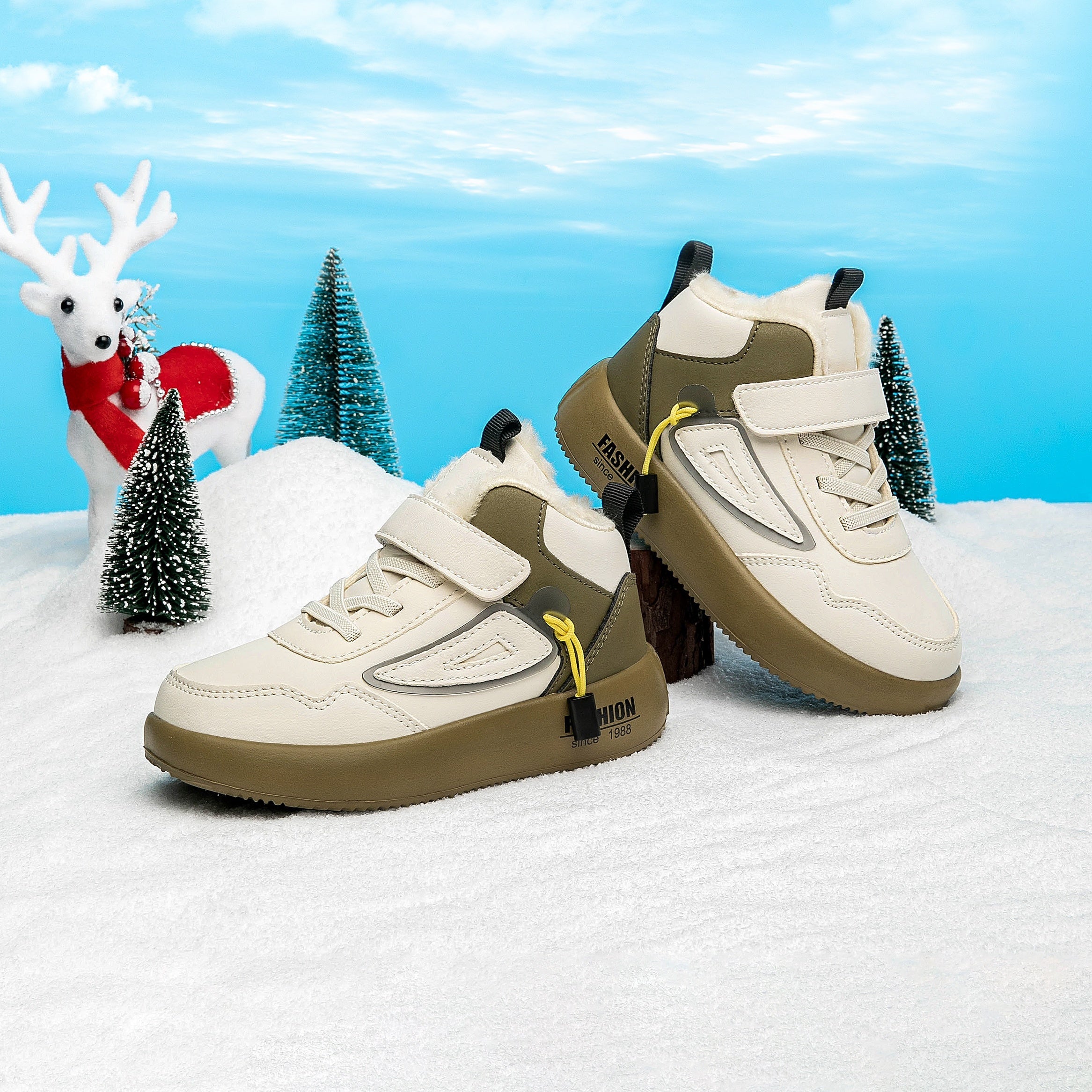 Boys Winter Snow Boots Waterproof Non-Slip Plush Lined High Tops Gray Navy