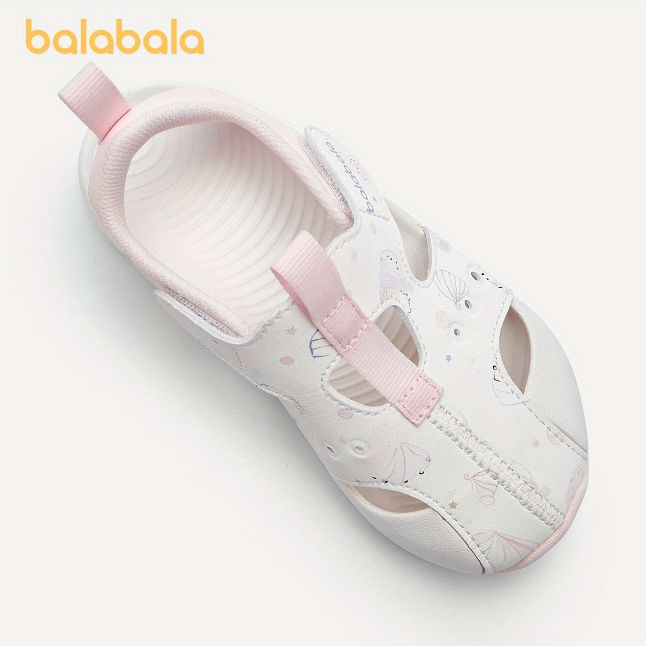 Girls Summer Sandals with Cartoon and Letter Print Lightweight Hook-and-Loop Closure Casual Beach Shoes
