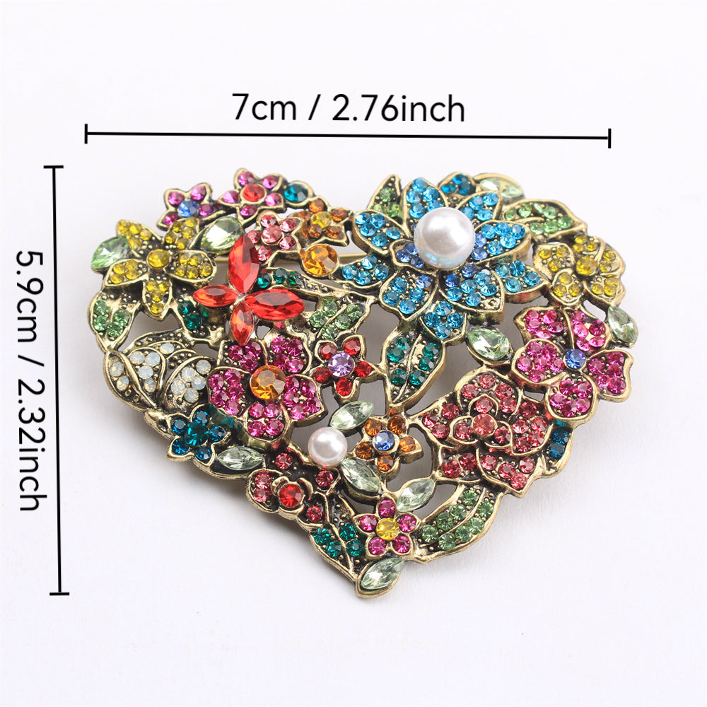 Baroque Love Flower Brooch Rhinestone Jewelry for Dresses Bags Hats