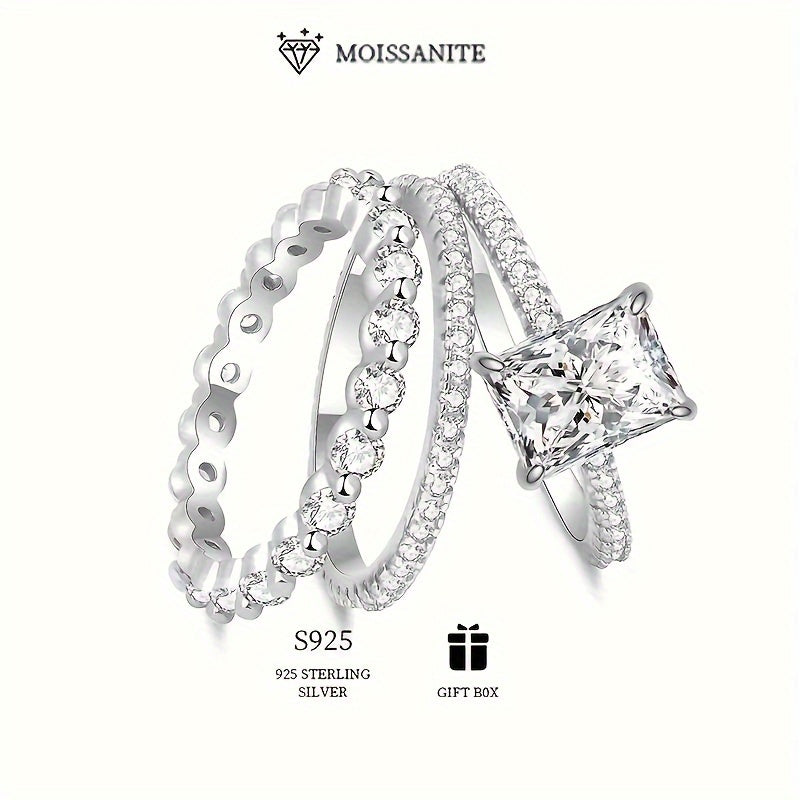 Sterling Silver Stacking Ring with Moissanite 2-3 Carats Engagement Band Gift Box