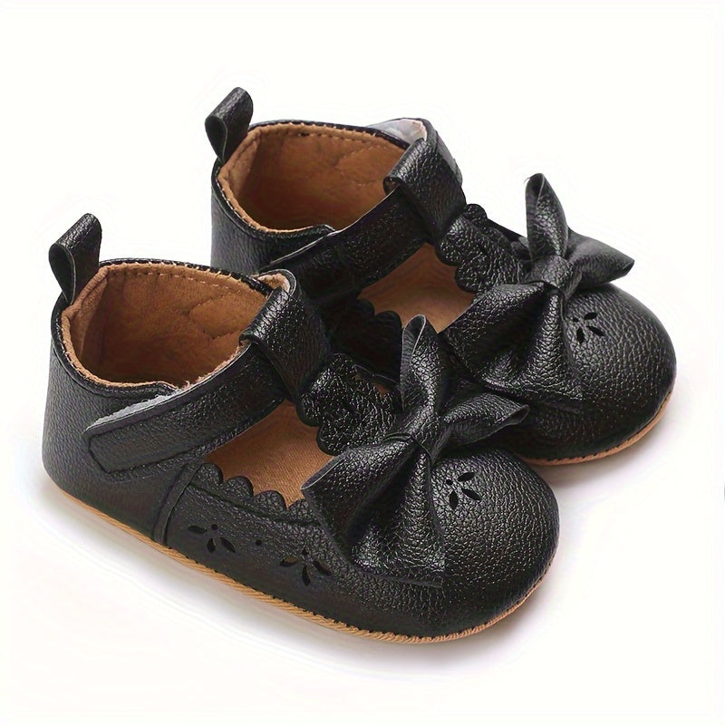 Baby Girls Mary Jane Shoes Solid Color Bowknot PU Rubber Non-Slip Spring Autumn Toddler Infant