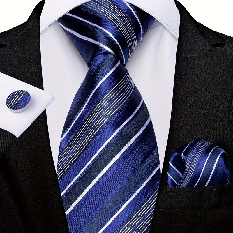 Men's Necktie Set with Cufflinks, Striped Fashion for Business and Parties