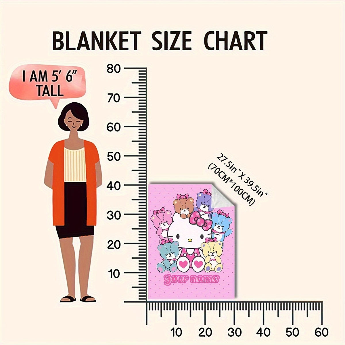 Personalized Hello Kitty Cartoon Flannel Blanket Soft Cozy Throw for Kids and Adults