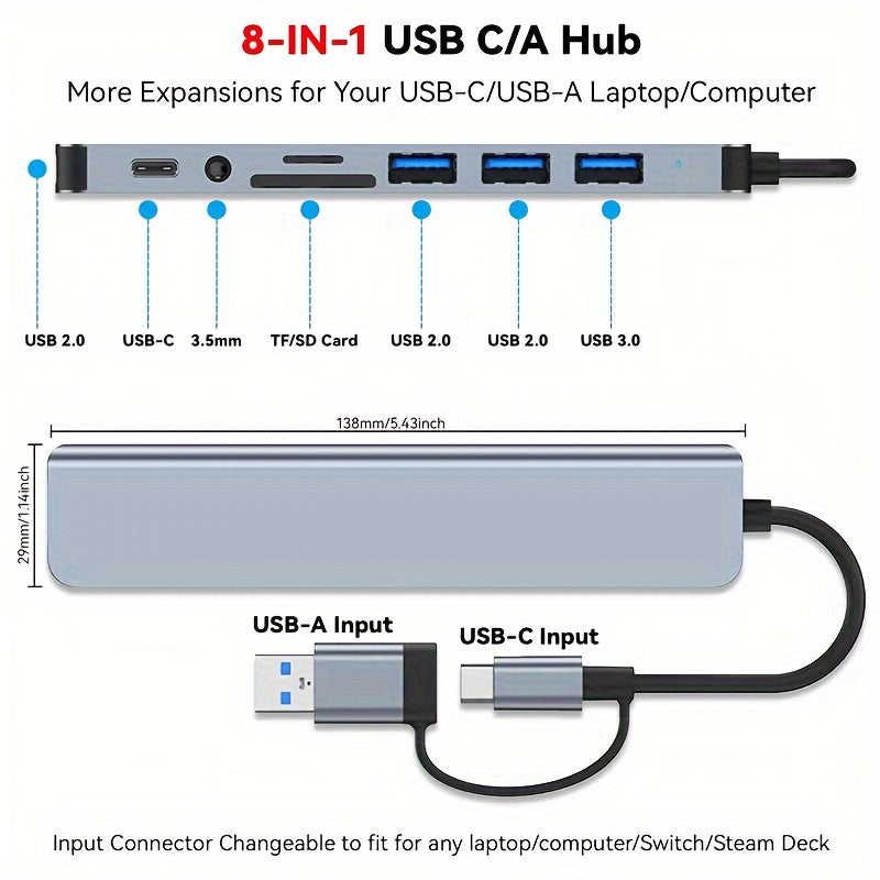 High Speed USB C Hub with 4 USB Ports SD TF Card Reader and 3.5mm Audio Output