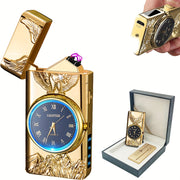 Мужской металлический двойной дуговой зажигалка с голубыми и розовыми акцентами для кемпинга