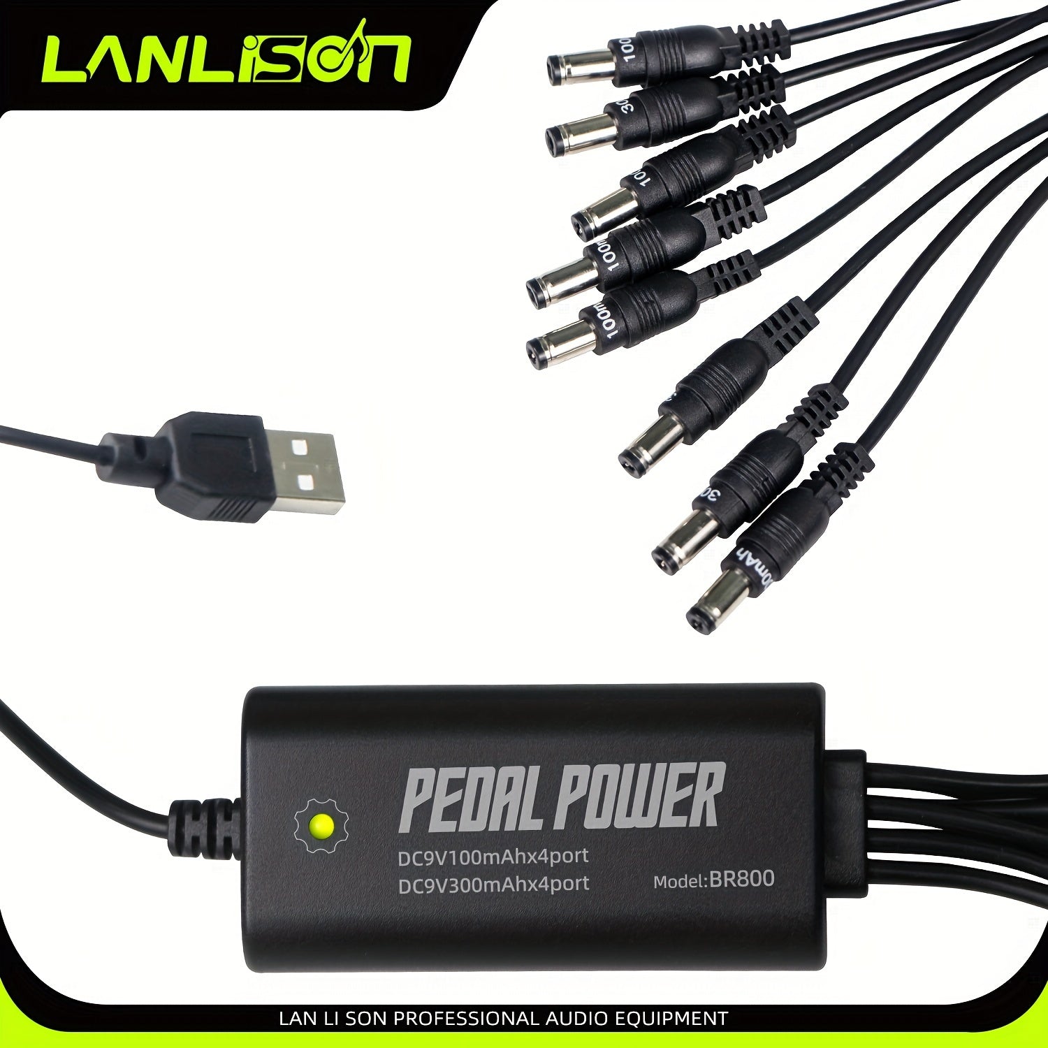 Guitar Pedal Power Supply 8-Port Isolated DC with USB Charging Adapter